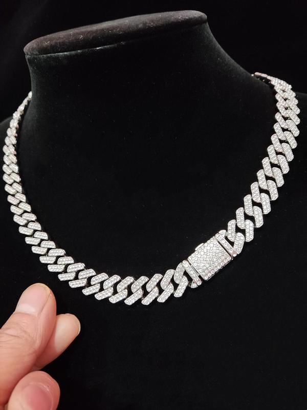 Unisex Punk Style Rhinestone Decor Chunky Chain Necklace, Trendy Exquisite Cuban Link Chain, Hippie Jewelry for Party Decor