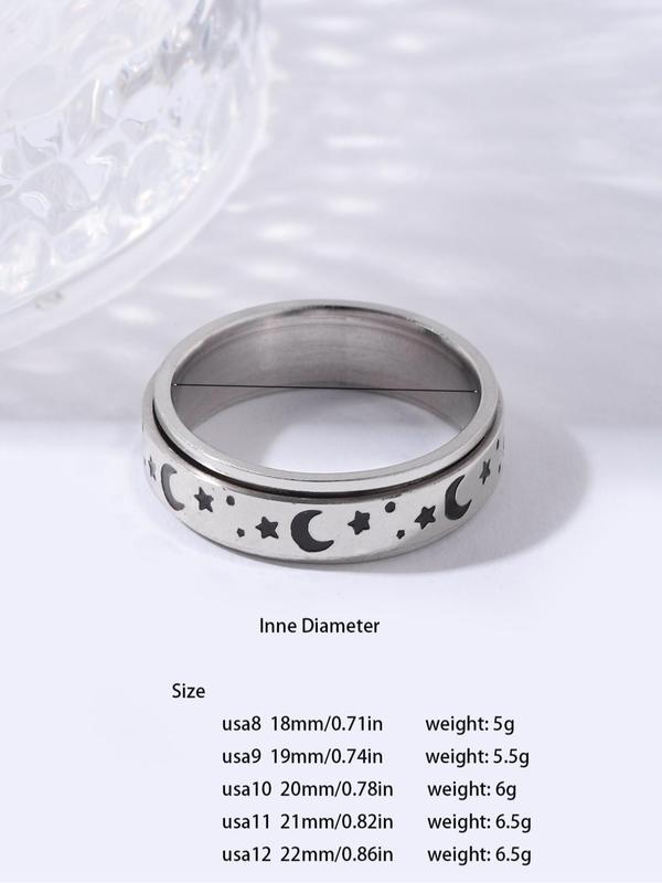 Star & Moon Decorated Ring, Casual Simple Stainless Steel Ring for Daily Wear, Fashion Jewelry for Party, Daily Clothing Decor, Trendy All-match & Exquisite Jewelry for Birthday Gift