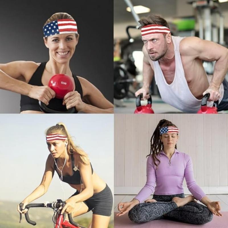 Men's American Flag Print Sweatband, 4 Counts set Breathable Non-slip Headband, Outdoor Sports Headband for Gym Workout Running