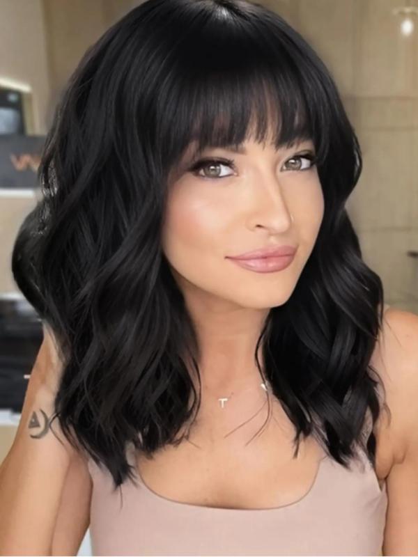 18 Inch Red Short Curly Bob Body Wigs for Women for Galentinesparty, Gorgeous Fluffy Wavy Wigs with Bangs, Synthetic Wigs for Party Photography, Daily Use, Elegant All-match Fashion Accessories