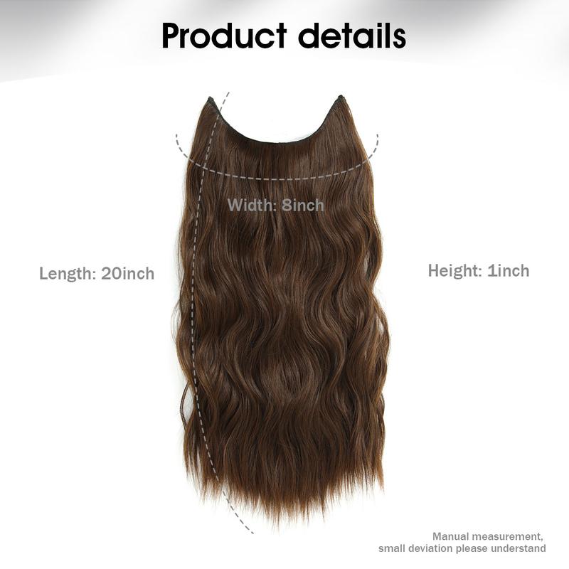 20inches Invisible Wire Hair Extensions with Transparent Wire Adjustable Size 4 Secure Clips Synthetic Long Wavy Secret Hairpiece for Women