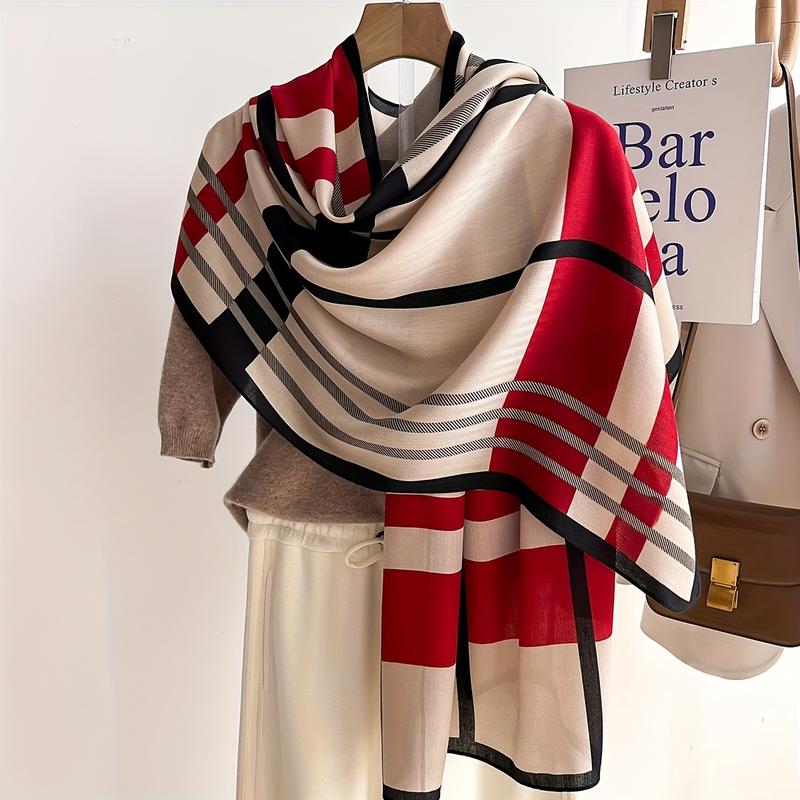 Color Block Striped Scarf Imitation Wool Shawl Soft Warm Windproof Wrap For Women