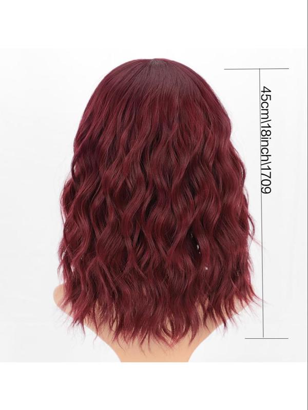 18 Inch Red Short Curly Bob Body Wigs for Women for Galentinesparty, Gorgeous Fluffy Wavy Wigs with Bangs, Synthetic Wigs for Party Photography, Daily Use, Elegant All-match Fashion Accessories