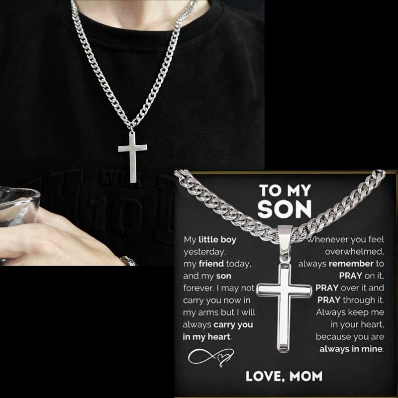 Birthday Gift For Son Graduation Christmas Cross Necklack, Mother And Son Necklace, To My Son Gifts From Mom, Son Gifts From Dad, Son Jewelry, To My Son Cuban Chain Necklace