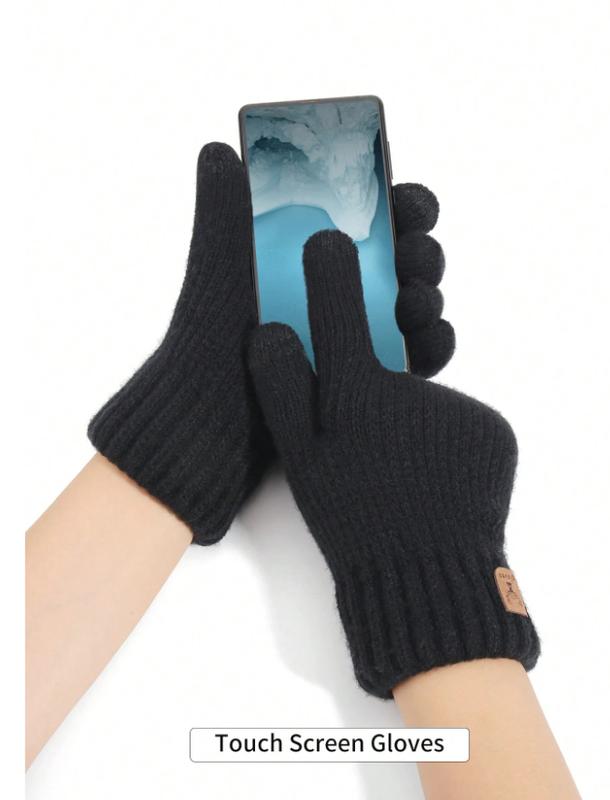 1 Pair Women's Winter Double-Layered Touch Screen Texting Warm Gloves, Knitted With Deer Skin And Fleece To Keep You Warm In Cold Weather, Perfect For Parties, Driving, Playing Games, Cycling, Hiking And Writing Halloween Accessories Winter Gloves