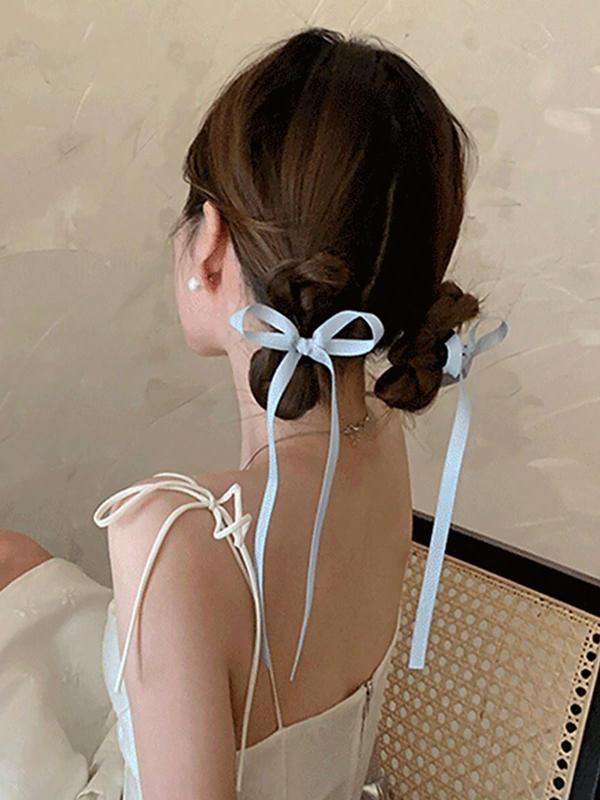 Cute Bowknot Design Hair Claws, Elegant Long Ribbon Hair Claws, Fashion Hair Accessories for Women & Girls