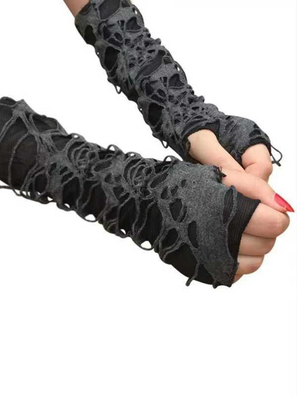 Women's Solid Color Broken Hole Design Fingerless Gloves, Fashionable Long Gloves for Cosplay, Costume Accessories for Party, Daily Clothing Decor