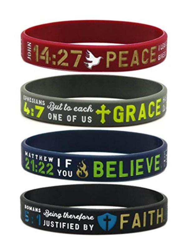 Christian Inspirational Believe Peace Grace Faith Bible Verse Silicone Bracelet (4pcs), Rubber Wristband for Women & Men, for Party, Daily Clothing Decor, Birthday Gift