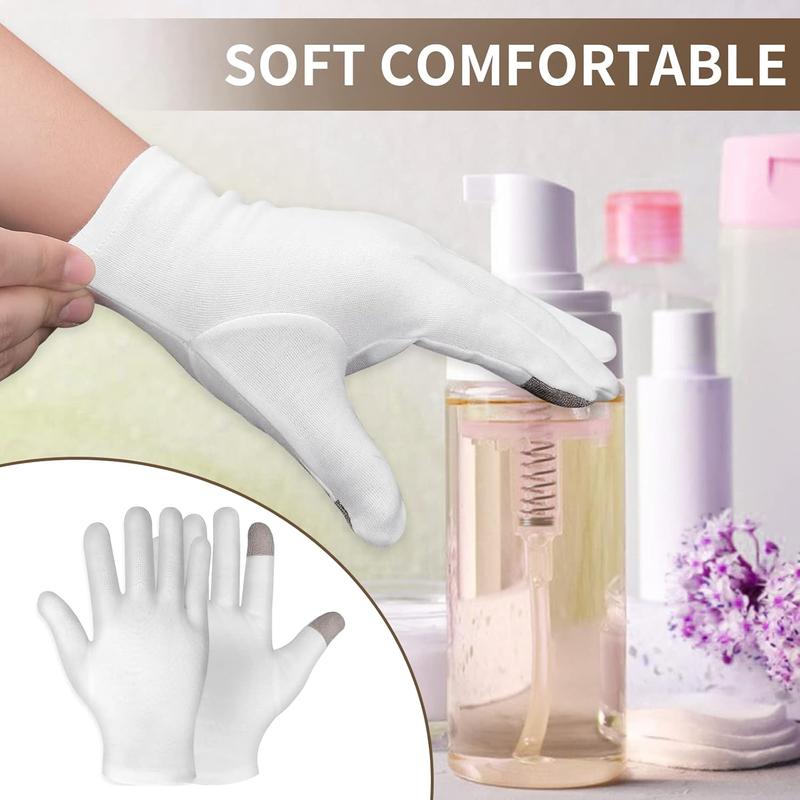 2 Pairs White Cotton Moisturizing Gloves Spa Touch Screen Gloves Overnight Bedtime Moisturizing Hands Gloves Dry Hands Lotion Gl