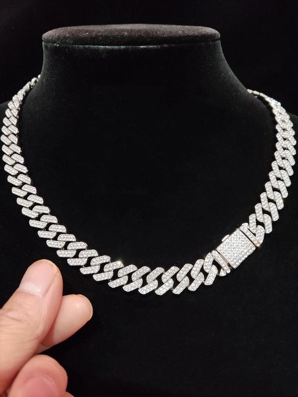 Unisex Punk Style Rhinestone Decor Chunky Chain Necklace, Trendy Exquisite Cuban Link Chain, Hippie Jewelry for Party Decor