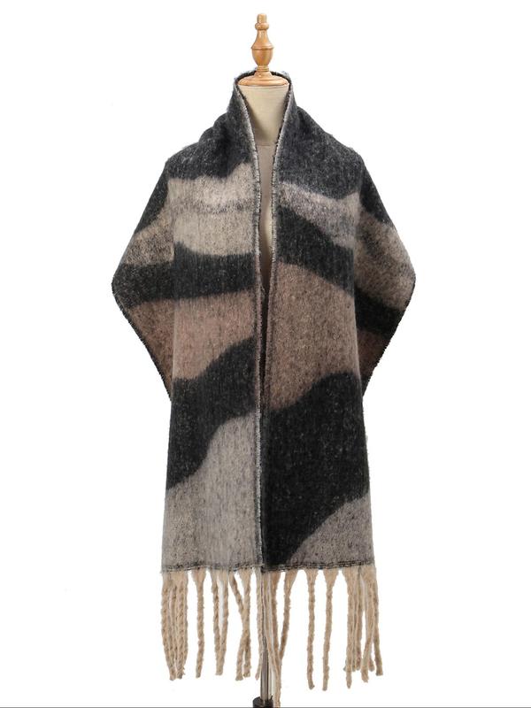 Women's Patchwork Striped Print Tassel Decor Scarf, Casual Soft Warm Shawl for Fall & Winter, Fashion Accessories for Women & Girls