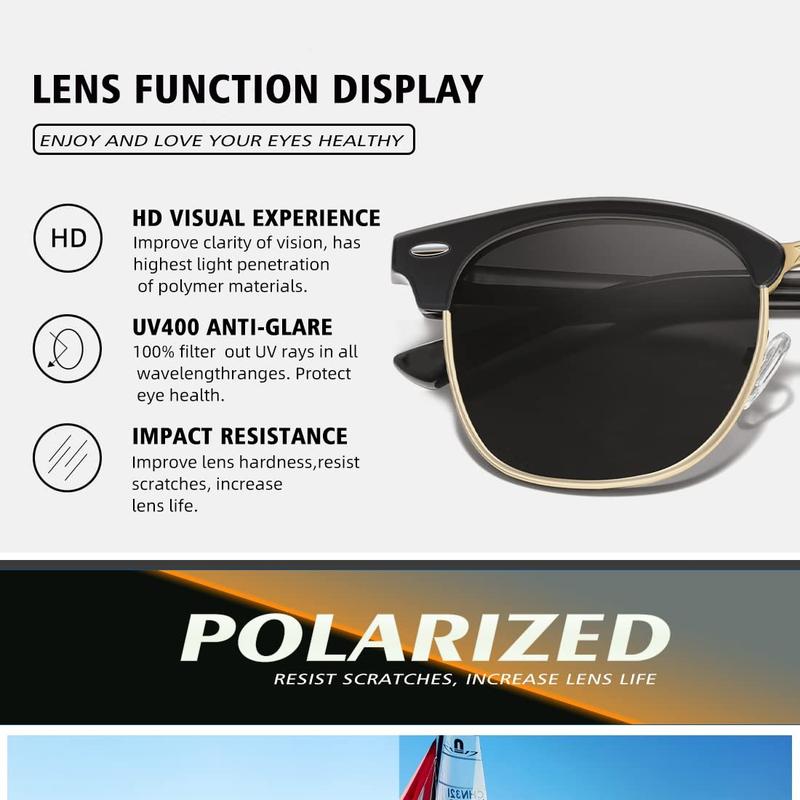 Carefully Men Classic Polarized Sunglasses Semi Rimless Frame Women's UV400 Protective Eyewear 2PCS N1001 summer fashion cute  sunnies