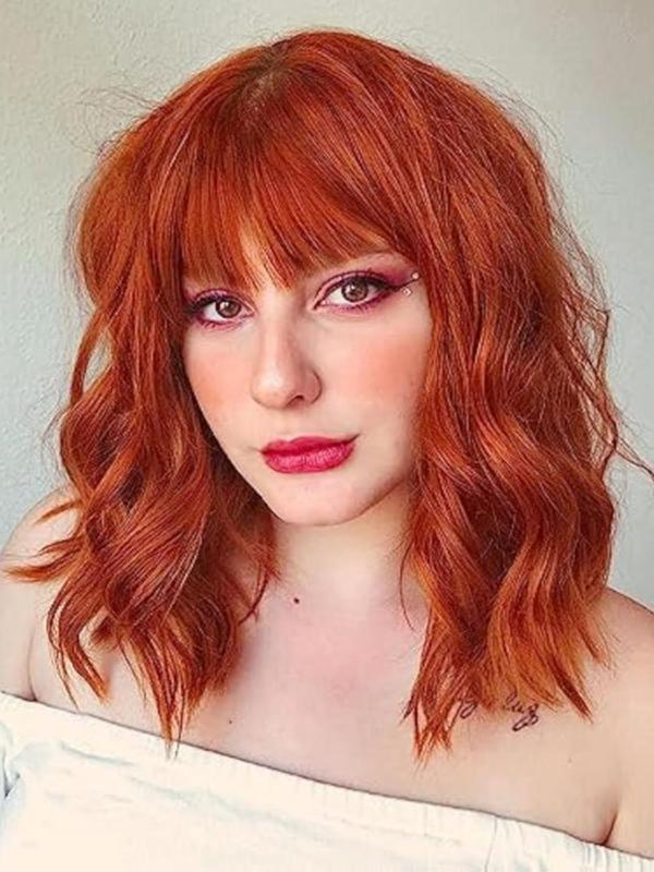 18 Inch Red Short Curly Bob Body Wigs for Women for Galentinesparty, Gorgeous Fluffy Wavy Wigs with Bangs, Synthetic Wigs for Party Photography, Daily Use, Elegant All-match Fashion Accessories