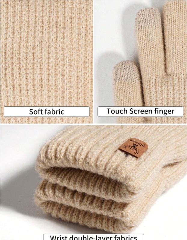 1 Pair Women's Winter Double-Layered Touch Screen Texting Warm Gloves, Knitted With Deer Skin And Fleece To Keep You Warm In Cold Weather, Perfect For Parties, Driving, Playing Games, Cycling, Hiking And Writing Halloween Accessories Winter Gloves