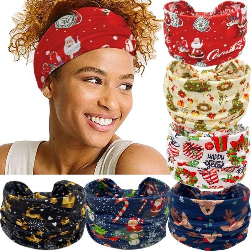 Christmas Themed Print Sports Headband, 2 Counts set Elastic Breathable Sweatband, Sports Headband for Outdoor Cycling, Running, Hiking, Travel