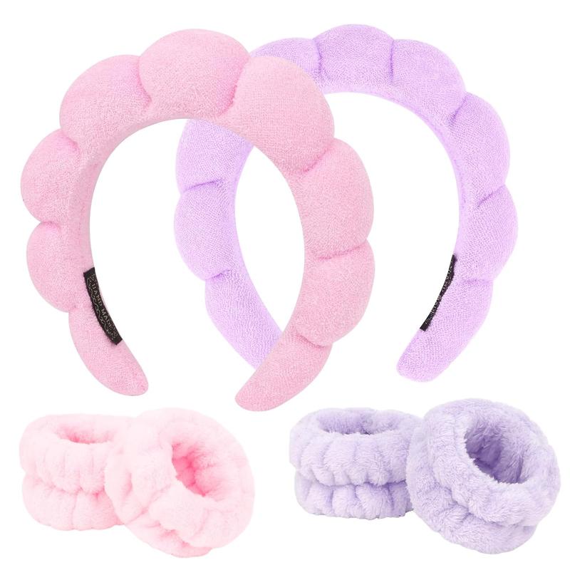 6 count  Headbands and Wrist Washbands Set, Skincare Headbands Makeup Headband Sponge  Wash Headband, Terry Cloth Headbands Puffy Hair Band for Washing