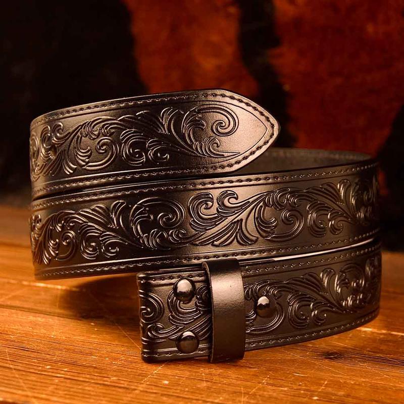 Western Black Leather Printed Belt Costume Decoration