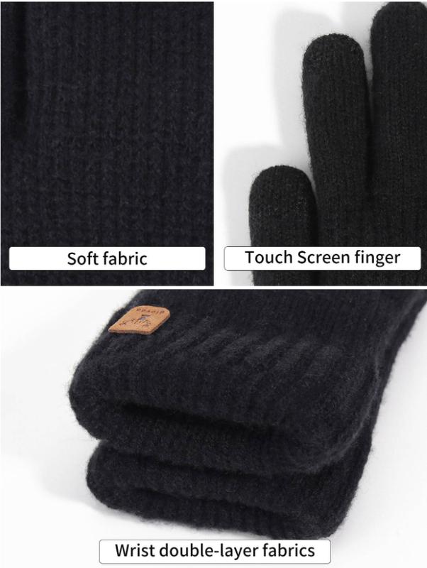 1 Pair Women's Winter Double-Layered Touch Screen Texting Warm Gloves, Knitted With Deer Skin And Fleece To Keep You Warm In Cold Weather, Perfect For Parties, Driving, Playing Games, Cycling, Hiking And Writing Halloween Accessories Winter Gloves