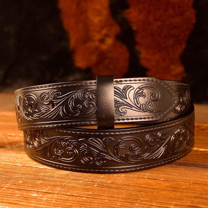 Western Black Leather Printed Belt Costume Decoration