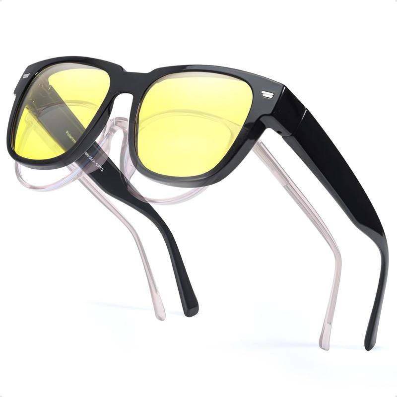 Myiaur Women’s Night Driving Fit Over Glasses, Polarized Anti Glare Night Vision Glasses Nighttime Yellow Lens Glasses