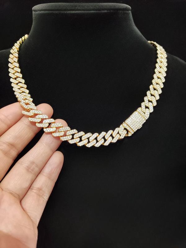 Unisex Punk Style Rhinestone Decor Chunky Chain Necklace, Trendy Exquisite Cuban Link Chain, Hippie Jewelry for Party Decor