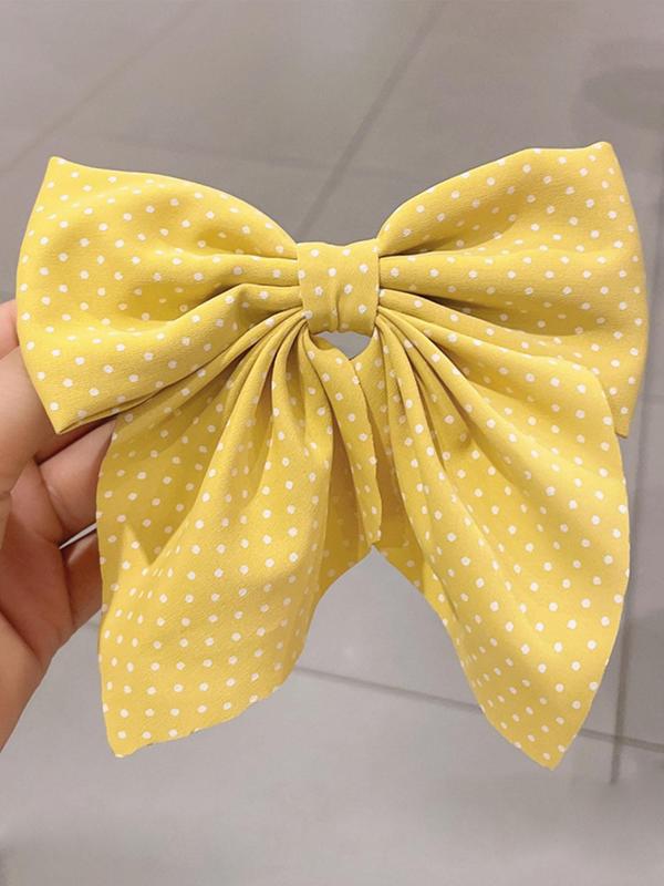 Cute Bow Decor Hair Claw, Solid Color & Polka Dot Pattern Hair Accessories for Women & Girls, Minimalist Headwear Suitable for Thick Hair