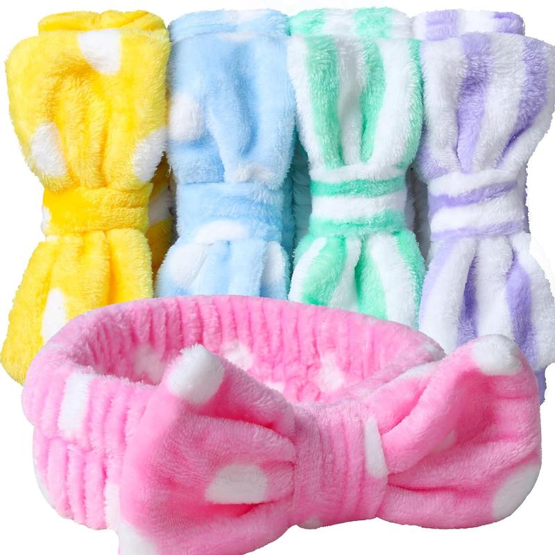 Bow Headbands for Washing Face, Makeup, Shower - 5 Pack Microfiber Headbands for Girls and Women