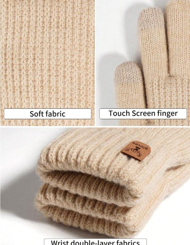 1 Pair Women's Winter Double-Layered Touch Screen Texting Warm Gloves, Knitted With Deer Skin And Fleece To Keep You Warm In Cold Weather, Perfect For Parties, Driving, Playing Games, Cycling, Hiking And Writing Halloween Accessories Winter Gloves