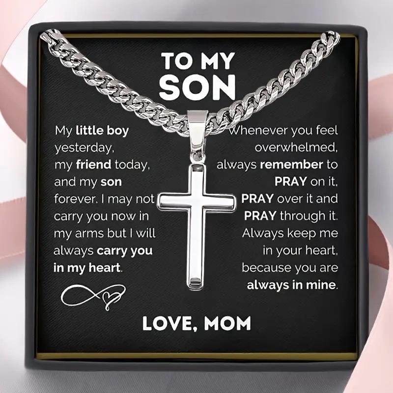 Birthday Gift For Son Graduation Christmas Cross Necklack, Mother And Son Necklace, To My Son Gifts From Mom, Son Gifts From Dad, Son Jewelry, To My Son Cuban Chain Necklace