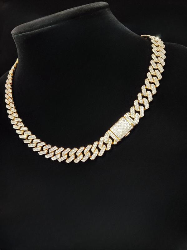 Unisex Punk Style Rhinestone Decor Chunky Chain Necklace, Trendy Exquisite Cuban Link Chain, Hippie Jewelry for Party Decor