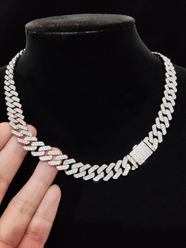 Unisex Punk Style Rhinestone Decor Chunky Chain Necklace, Trendy Exquisite Cuban Link Chain, Hippie Jewelry for Party Decor