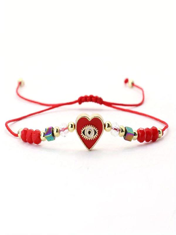 Creative Heart & Eye Design Beaded Bracelet, 2024 New Style Adjustable Jewelry for Women & Men, Matching Bracelet for Party, Daily Clothing Decor, Trendy Cool Female Accessories for Birthday Gift