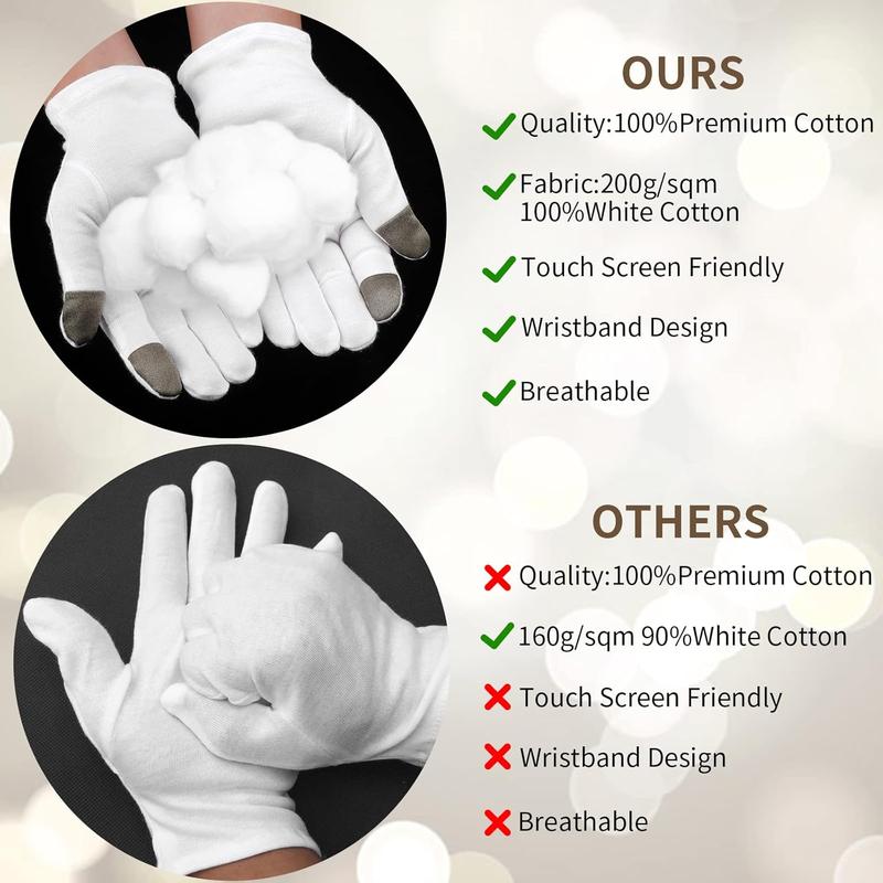 2 Pairs White Cotton Moisturizing Gloves Spa Touch Screen Gloves Overnight Bedtime Moisturizing Hands Gloves Dry Hands Lotion Gl