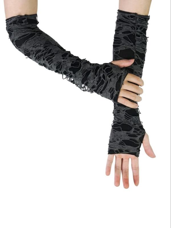 Women's Solid Color Broken Hole Design Fingerless Gloves, Fashionable Long Gloves for Cosplay, Costume Accessories for Party, Daily Clothing Decor