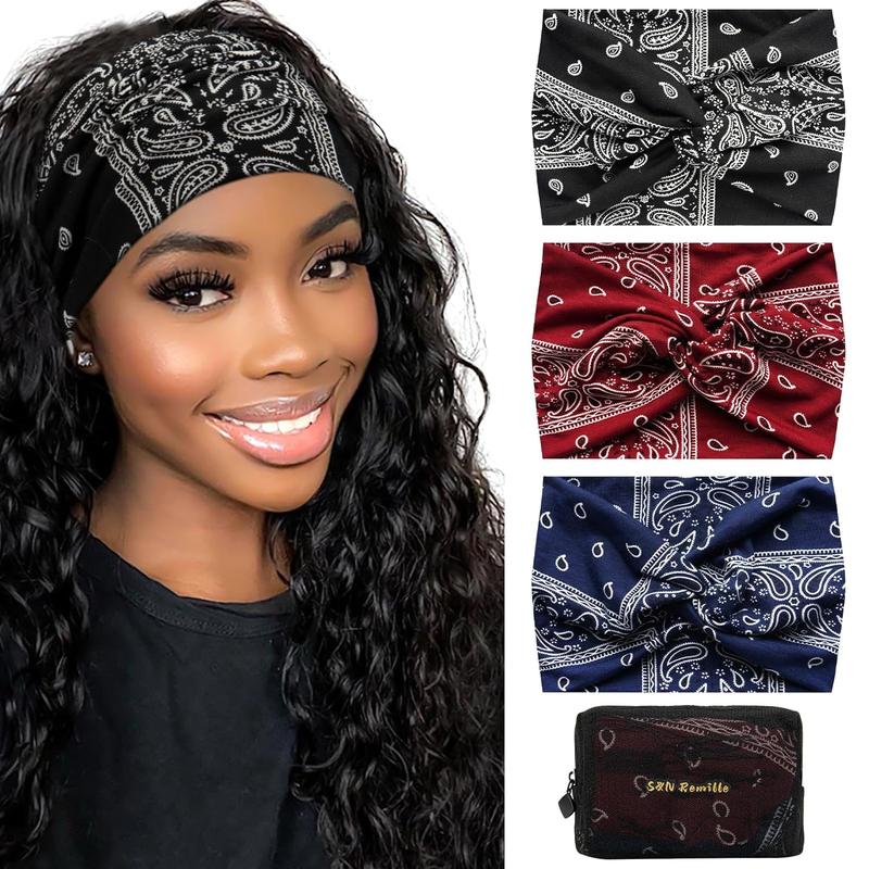 Wide Boho Headbands for Women Extra Large Turban Headband Hairband Hair Twisted Knot Accessories 3 Pack