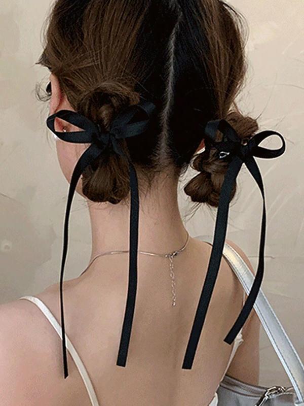 Cute Bowknot Design Hair Claws, Elegant Long Ribbon Hair Claws, Fashion Hair Accessories for Women & Girls