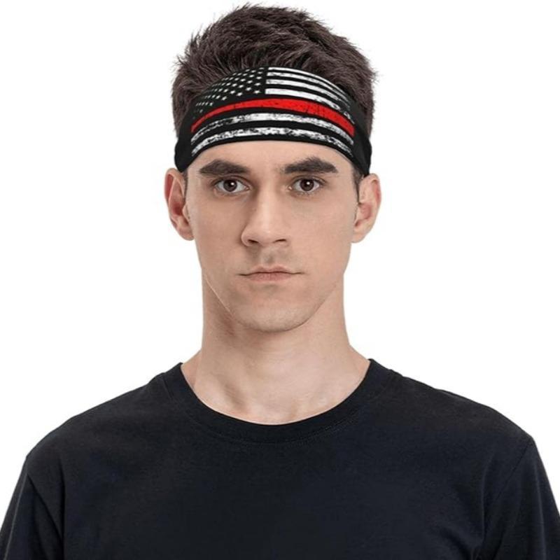 Men's American Flag Print Sweatband, 4 Counts set Breathable Non-slip Headband, Outdoor Sports Headband for Gym Workout Running