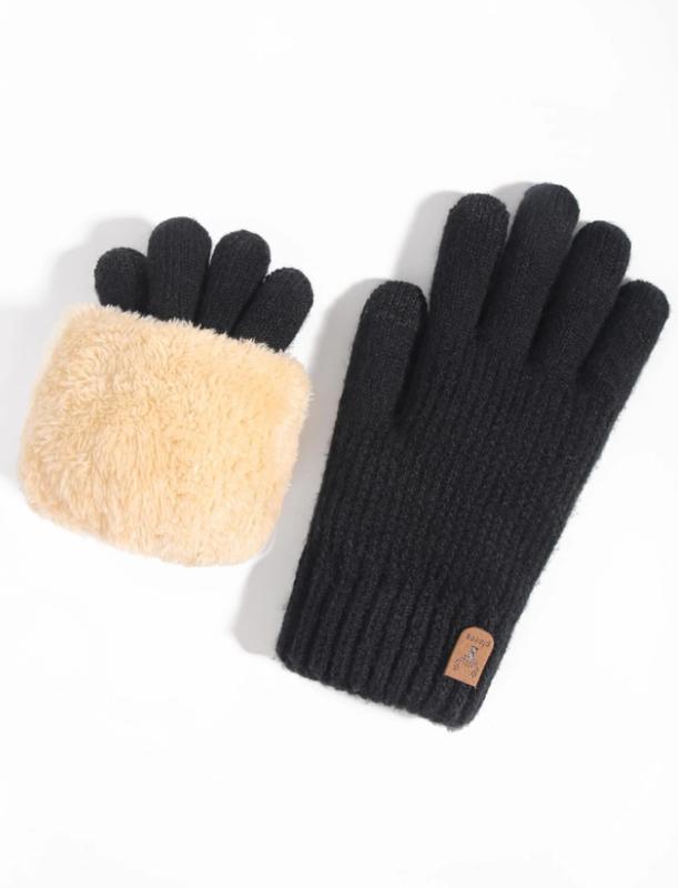 1 Pair Women's Winter Double-Layered Touch Screen Texting Warm Gloves, Knitted With Deer Skin And Fleece To Keep You Warm In Cold Weather, Perfect For Parties, Driving, Playing Games, Cycling, Hiking And Writing Halloween Accessories Winter Gloves