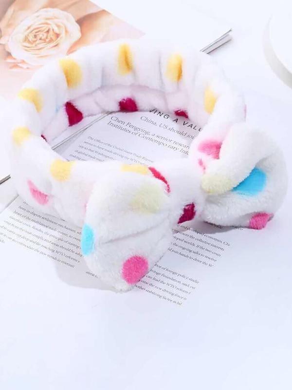 Cute Polka Dot Print Bowknot Headband, Soft Plush Hair Band, Hair Accessories For Women & Girls