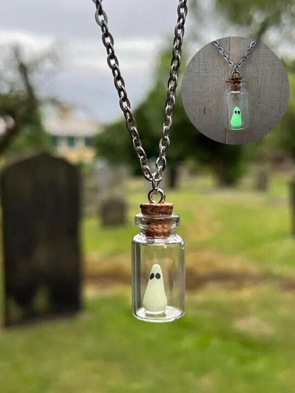 Glass Luminous Ghost Pendant Necklace, Creative Jewelry for Men, Holiday Clothing Decoration, Fashion Accessories