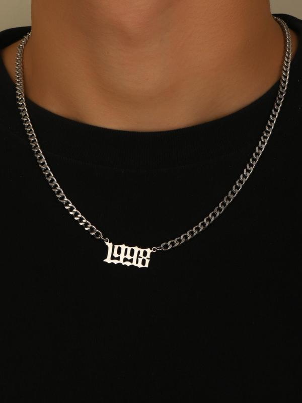 Street Trend Birthday Year Number Design Pendant Necklace for Men,  Stainless Steel Chunky Chain Necklace, Hip Hop Accessories for Party, Daily Clothing Decor