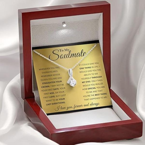 To My Soulmate Necklace Set Gifts, Wife Necklace From Husband, To My Girlfriend Necklace Soulmate Necklace For Women Future Wife Jewelry Birthday Christmas Valentine's gifts For Girlfriend Message Card & LED Box