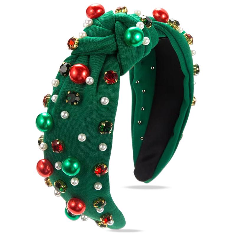 Christmas Headbands For Women, Green Knotted Headband With Jeweled, Christmas Hair Accessories For Women, Holiday Headbands For Women Girls Adults - Womens Gifts For Christmas