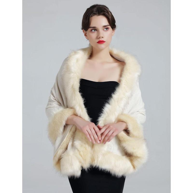 Faux Fur Shawl Wrap Stole Shrug Bridal Winter Wedding with Hook