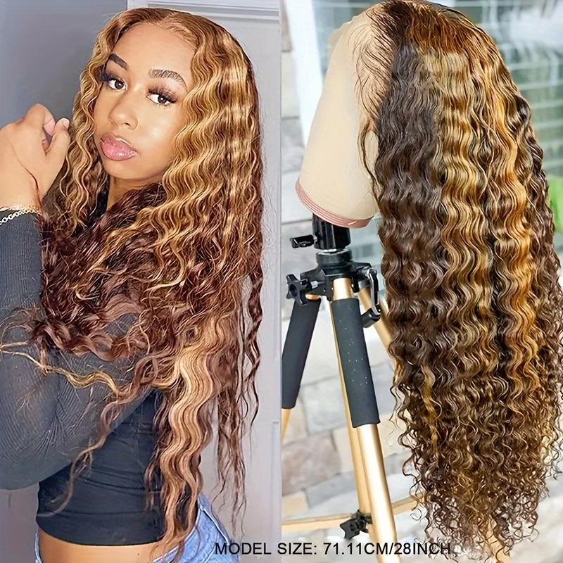 13 X4 Human Hair Wigs Glueless Wig P4 27 Highlight Long Deep Wave Wig Long Curly Wavy Wig 180% Density Natural Hairline, Pre-Plucked Baby Hair