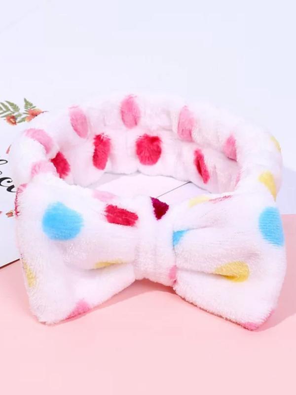 Cute Polka Dot Print Bowknot Headband, Soft Plush Hair Band, Hair Accessories For Women & Girls