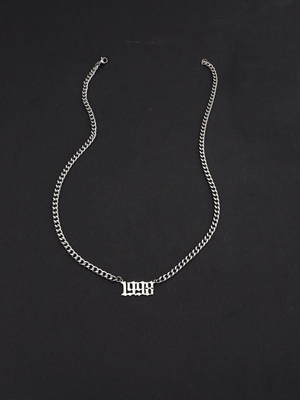 Street Trend Birthday Year Number Design Pendant Necklace for Men,  Stainless Steel Chunky Chain Necklace, Hip Hop Accessories for Party, Daily Clothing Decor