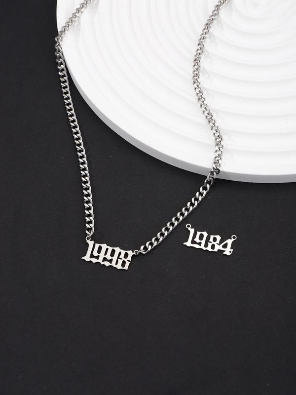 Street Trend Birthday Year Number Design Pendant Necklace for Men,  Stainless Steel Chunky Chain Necklace, Hip Hop Accessories for Party, Daily Clothing Decor