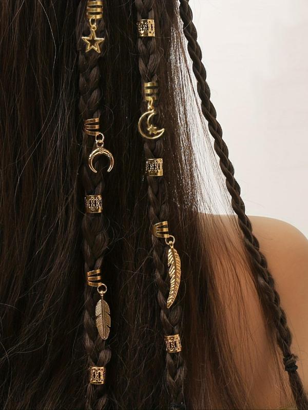 Women's Elegant Feather & Star & Moon Design Hair Rings, 26pcs set Exquisite Trendy Hair Rings for Dreadlock, Fashionable Hair Accessories for Daily & Party Hairstyle Decor