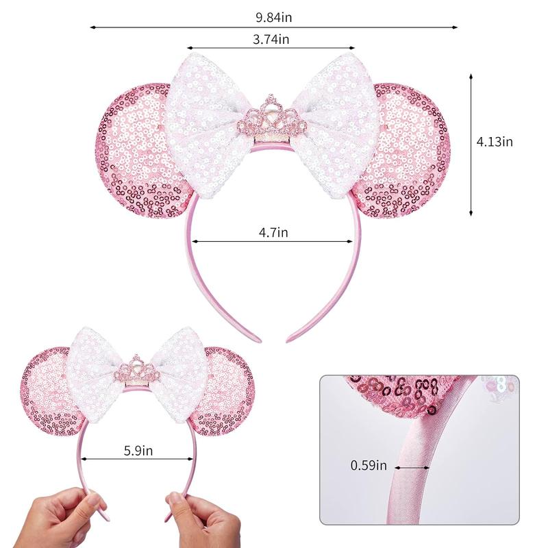 Mouse Ears, Sequin Mouse Ears Headband for Girls Women (pink Crown)